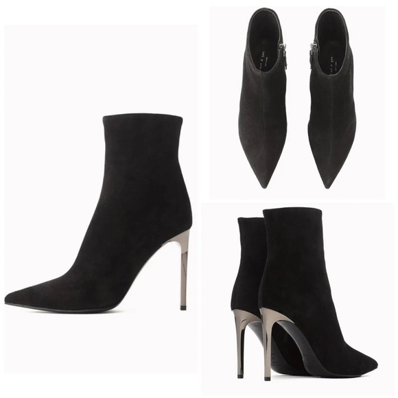 Rag & bone Wes Black Suede Pointed Stiletto Metal Heel Boot size 7.5 - Picture 2 of 9